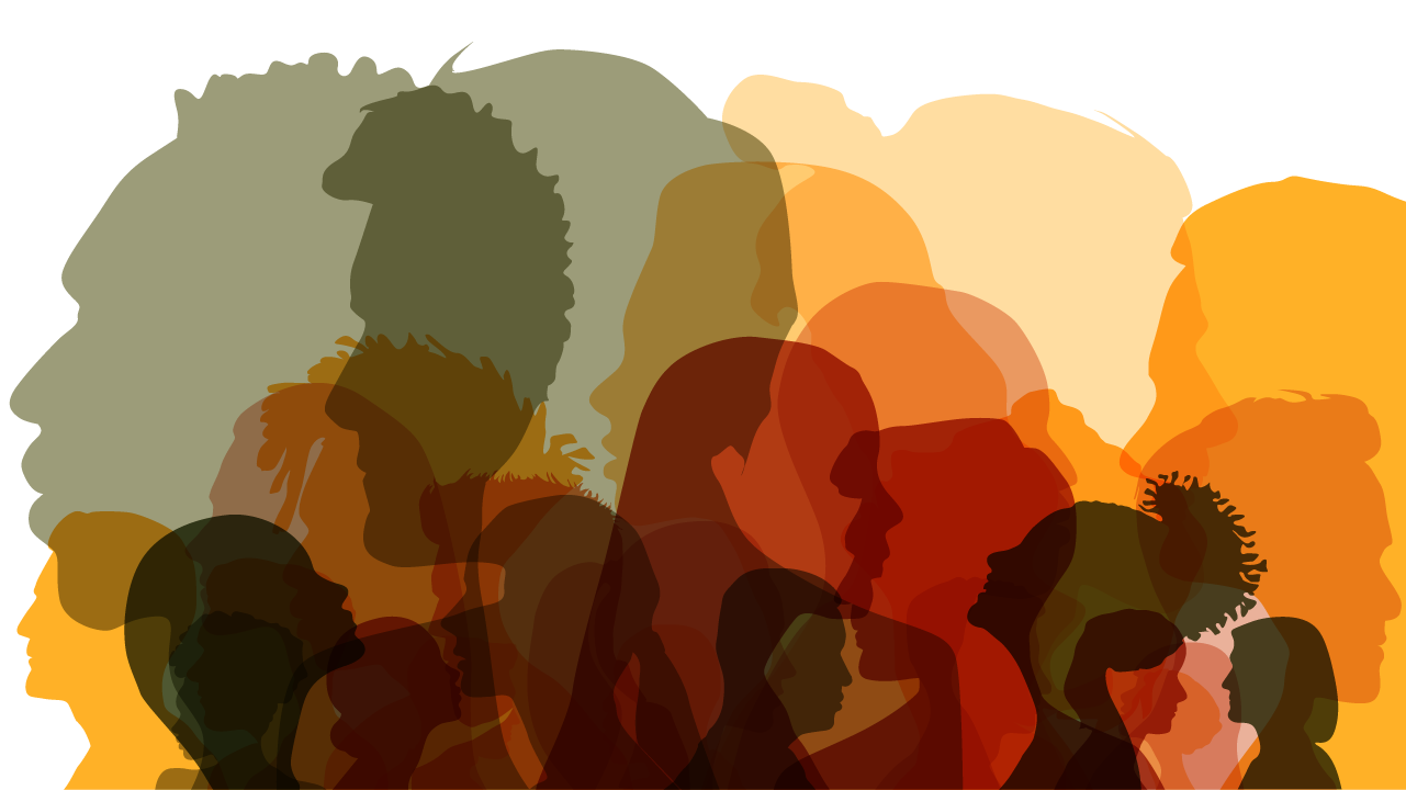 Graphic showing silhouetted outlines of a range of people, from the shoulders up. The images overlap one and other.